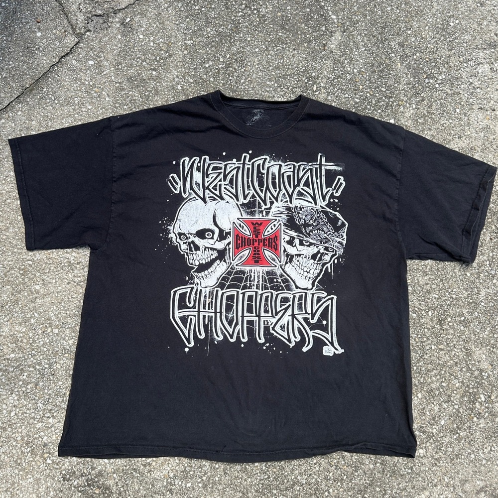 2000s West Coast Choppers Mens Black Skull Iron Cross Graphic T-Shirt XXXL 3XL
